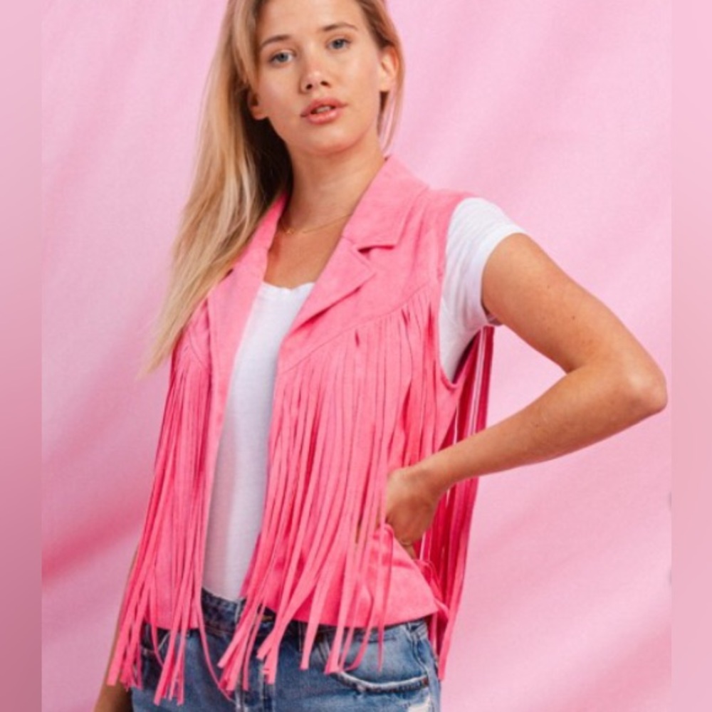 Oddy pink fringe vest